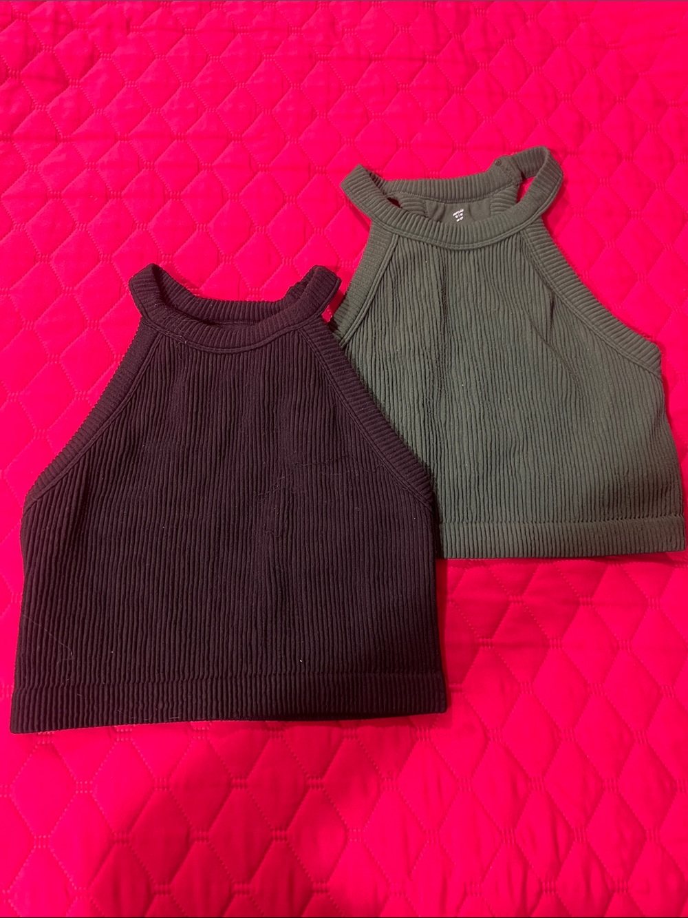 aerie Ribbed Crop Top Duo - Black & Olive